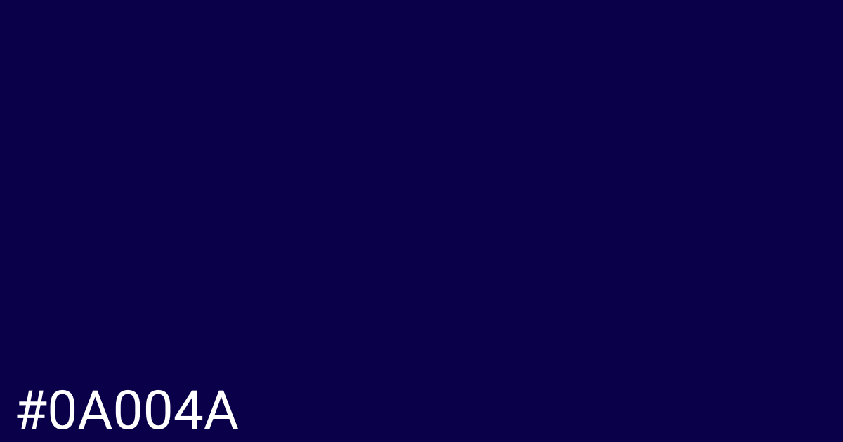 Hex color #0a004a graphic