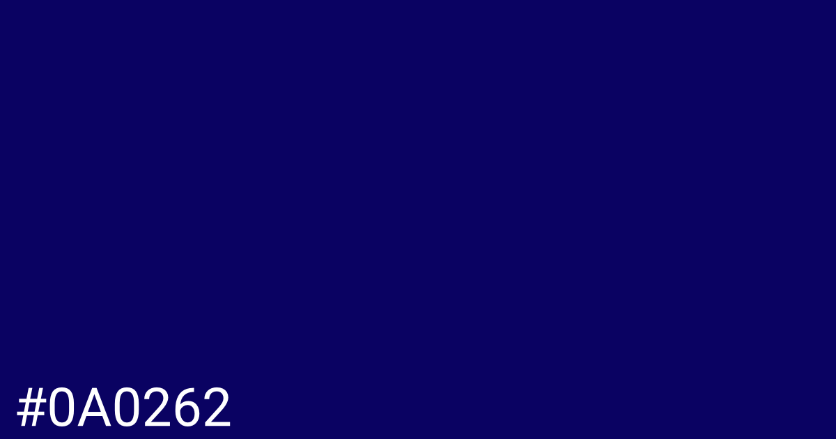 Hex color #0a0262 graphic