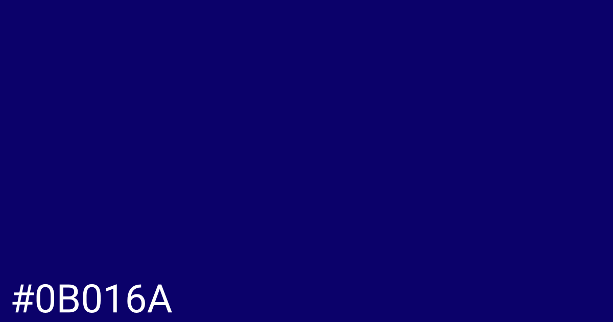 Hex color #0b016a graphic