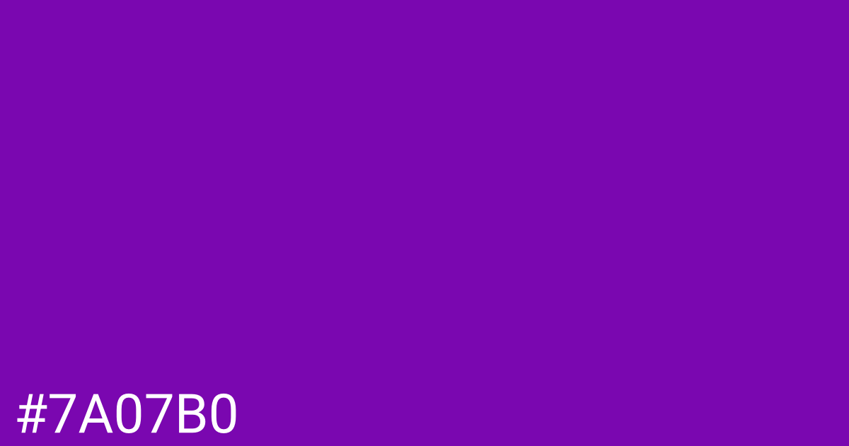 Hex color #7a07b0 graphic